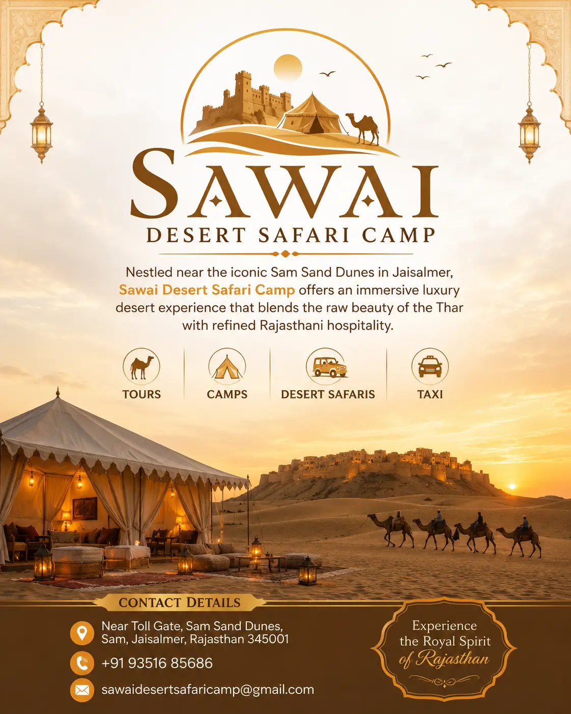 Luxury desert camp at Sawai Desert Safari near Sam Sand Dunes